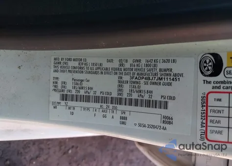2018 Ford Fiesta Se from USA, damaged, VIN 3FADP4BJ7JM111451